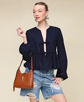 Avec Les Filles Women's Linen-Blend Tie-Front Blouse