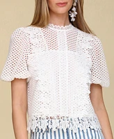 Avec Les Filles Women's Lace Puff-Sleeve Top