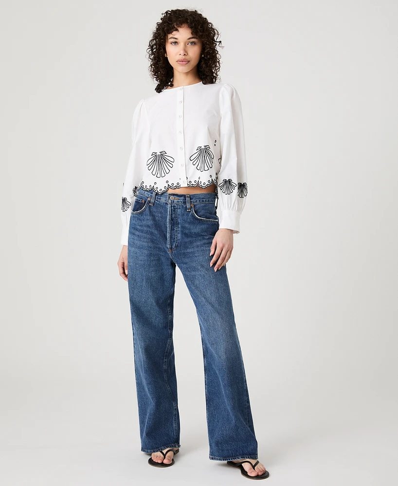 French Connection Women's Cambria Cotton Embroidered Shirt