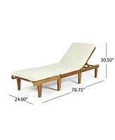 Acacia Wood Chaise Lounge with Cushion - Teak Finish