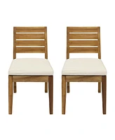 Outdoor Armless Dining Chair with Cushions(Set of 2),Natural and Beige