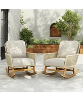 Ivory wicker rocking chairs [2], Indoor/outdoor, Cushioned, wood frame