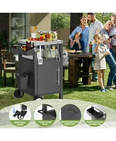 Black Outdoor Grill Cart, Rolling Bbq Table with Storage & Hooks