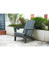 Gray Hdpe Folding Adirondack Chair, Dual Cup Holder, Wood Texture