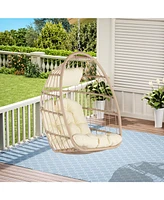Outdoor Garden Rattan Egg Swing Chair Hanging Chair Wood+Khaki