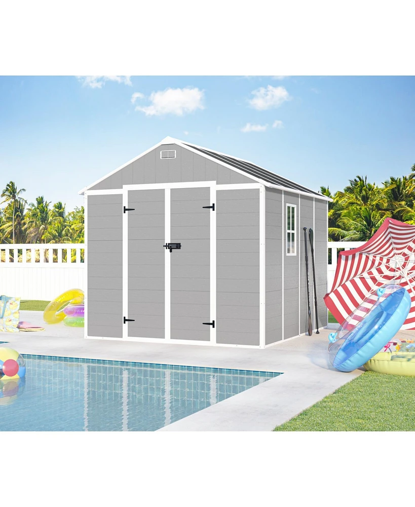Campcraft 8x8 resin shed, durable Pp, waterproof, Uv/rust proof, large storage, Hd window
