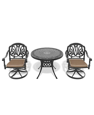 3-pc Cast Aluminum Dining Set, 2 Swivel Chairs & 35" Round Table