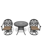 3-pc Cast Aluminum Dining Set, 2 Swivel Chairs & 35" Round Table