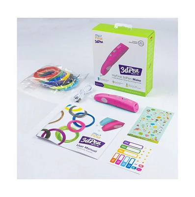 myFirst 3D Pen Make -Multi Speed Printing Pen with 6 Pla Filament Colors, Stencil Book, Charger For Kids - Red