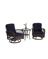 3-Piece Swivel Rocker Patio Set, Navy Chairs, Cushions, & Glass Table