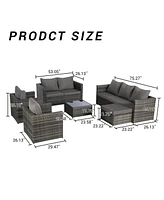 6-Piece Outdoor Wicker Patio Conversation Set w/ Cushions & Glass Table