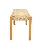 Teak Brown Acacia & Faux Rattan Backless Garden Bench