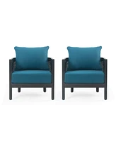 Outdoor Acacia Wicker Club Chairs (2), Black/Teal, 27,5"W