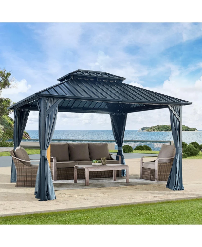 12x12ft Gazebo, Double Roof, Netting & Curtains, Aluminum Frame