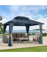 12x12ft Gazebo, Double Roof, Netting & Curtains, Aluminum Frame