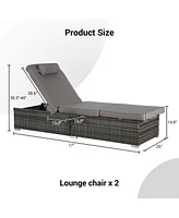 Outdoor chaise lounge set (2) with storage, adjustable backrests, table