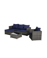 3-Piece Patio Set, Woven L-Shaped Sectional, Sofa, Lounger & Coffee Table