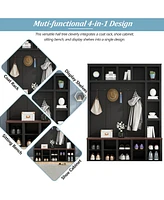 Farmhouse Hall Tree with 6 Hooks, Bench, Shelves, and 13 Cubbies
