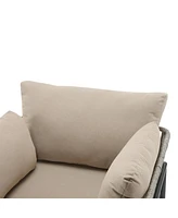 Set of 2 Beige Iron Lounge Chairs w/ Cushions, Indoor/Outdoor