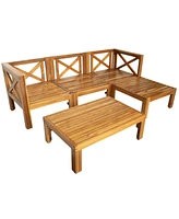 Outdoor 5-Piece Wood Sectional Sofa, Natural/Gray