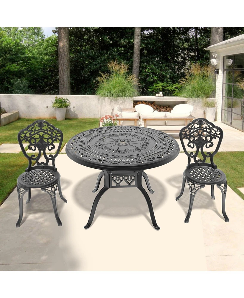 3-Piece Set Of All-Weather Cast Aluminum Dining Furniture Set With Black Frame