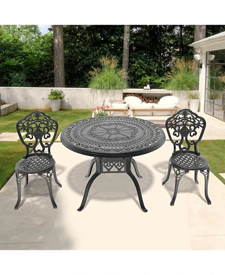 3-Piece Set Of All-Weather Cast Aluminum Dining Furniture Set With Black Frame