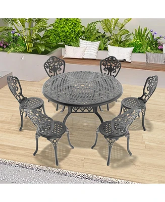 7-Piece Set Of All-Weather Cast Aluminum Dining Furniture Set With Black Frame