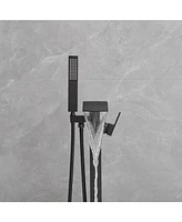 Single-Handle Freestanding Tub Faucet with Hand Shower Brass Waterfall Floor Mount Tub Filler in Matte Black
