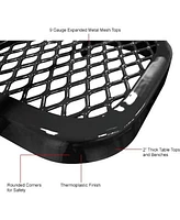 72" Expanded Metal Rectangular Picnic Table, Black With Umbrella Hole