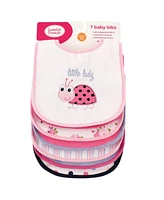 Luvable Friends Baby Girl Cotton Terry Drooler Bibs with Peva Back 7pk, Ladybug, One Size