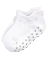 Touched by Nature Toddler Boys Unisex Cotton Socks with Non-Skid Gripper for Fall Resistance, White No-Show, 2-4