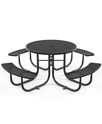 Round Outdoor Steel Picnic Table 46" with umbrella pole,Black