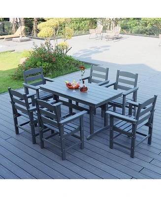 7-Piece Hdpe Patio Dining Set (Grey), Table, 6 Chairs, 51" Tabletop