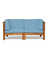 Teak Finish Blue Outdoor Armchair Set