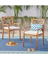 White Cushion Patio Dining Chairs - Solid Wood, Water-Resistant