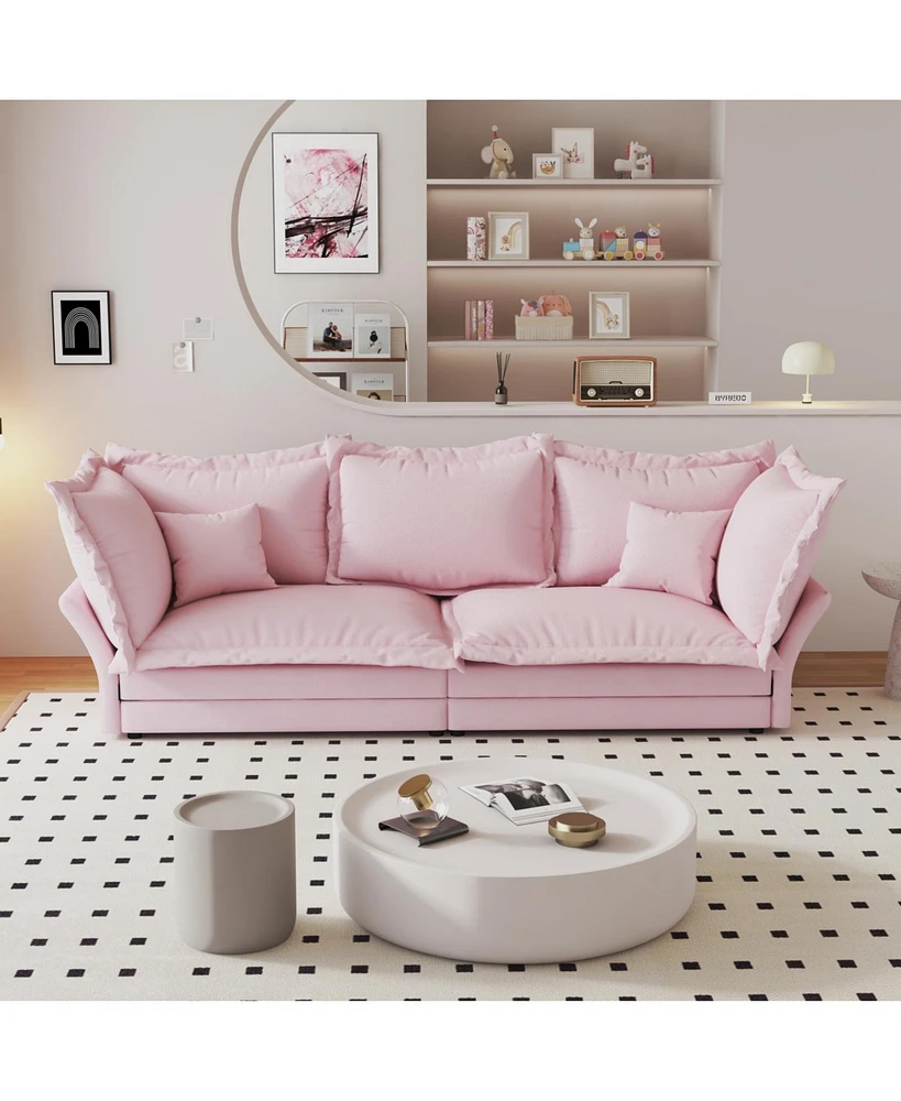 90.55" Modern Comfy Upholstered Sofa, Convertible Chaise Lounge with Pillows