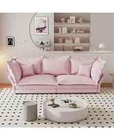 90.55" Modern Comfy Upholstered Sofa, Convertible Chaise Lounge with Pillows