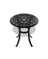 Cast aluminum patio set, black frame, random cushions