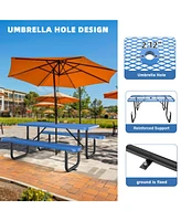 72" Expanded Metal Rectangular Picnic Table, Blue With Umbrella Hole