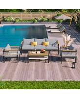 4-Piece Outdoor Sectional, Patio seating with cushions & coffee table, grey