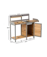 Outdoor potting bench, Wooden workstation with cabinet