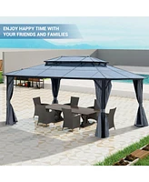 12'x16' Aluminum Gazebo, Polycarbonate Roof, Netting & Curtains