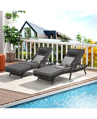 Outdoor Wicker Reclining Lounge Chair Set, Cushioned, 150° Recline