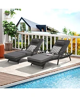Outdoor Wicker Reclining Lounge Chair Set, Cushioned, 150° Recline