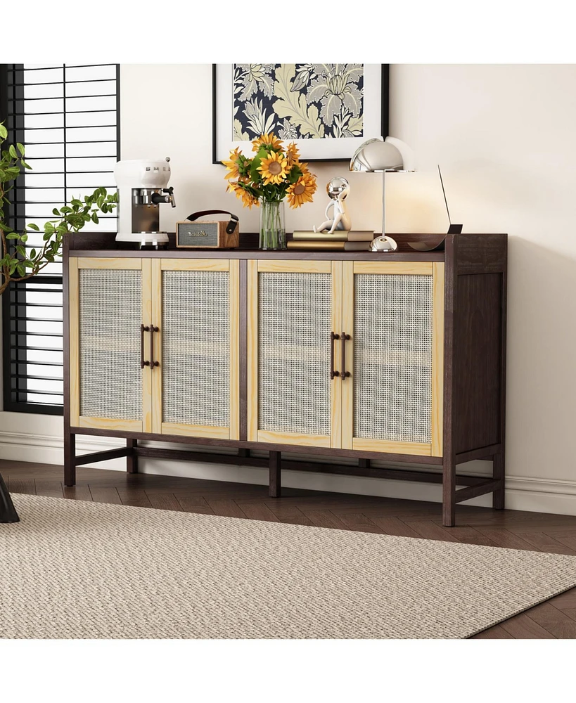 Rustic Sideboard with Rattan Doors and Adjustable Shelves