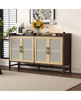 Rustic Sideboard with Rattan Doors and Adjustable Shelves