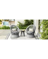 [Set of 2] 26,7" Modern Silver Grey Swivel Wicker Lounge Chair