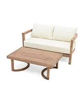 Acacia Patio Set, 4-piece, cushions, coffee table, Brown wash/beige