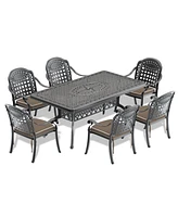 7-Piece Cast Aluminum Patio Set, Black Frame, Random Color Cushions