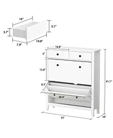 White 4-door shoe cabinet with two adjustable drawers,wooden shoe rack with leg